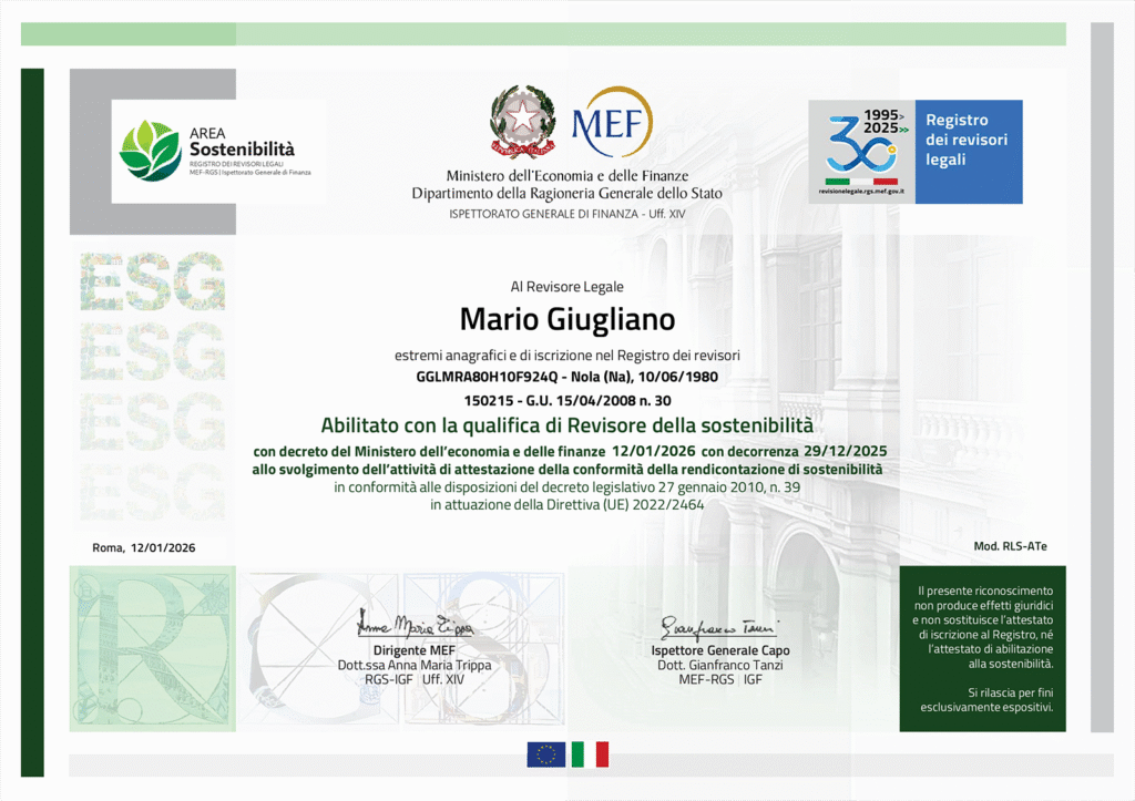 Qualifica revisore della sostenibilità - dott Mario Giugliano